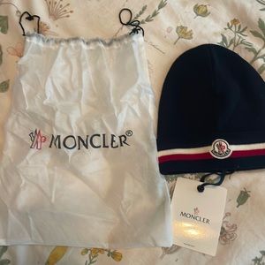Moncler Tricolor Wool Beanie in Navy